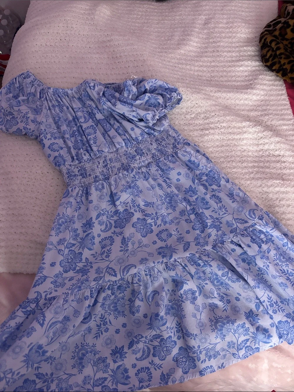Amy Byer Light Blue Floral Puff-Sleeve Dress